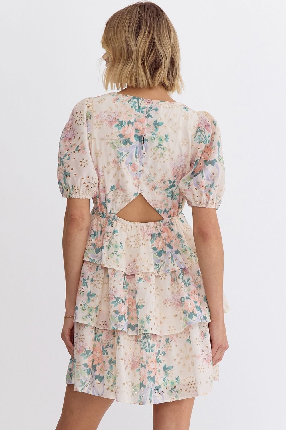 Blush Floral Eyelet Dress with Cutout Detail entro