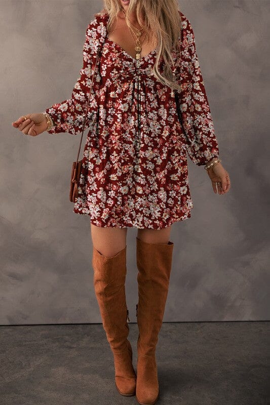 Boho Floral Sweetheart Neck Dress Kentce