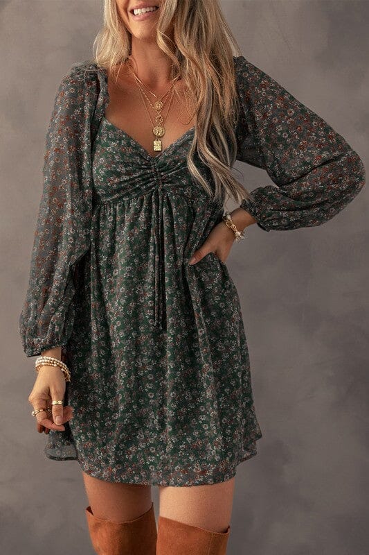 Boho Floral Sweetheart Neck Dress Kentce
