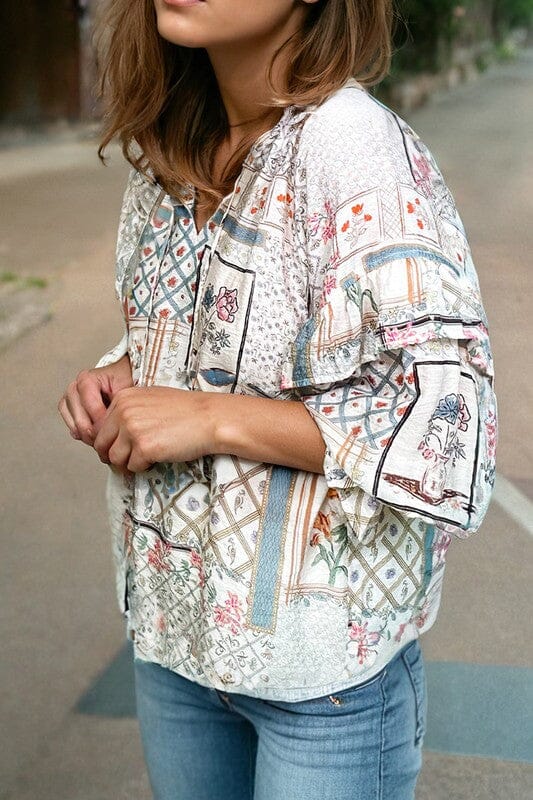 Boho Patch Floral Blouse Kentce