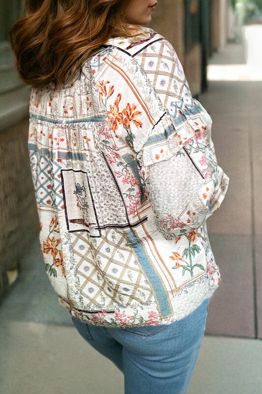 Boho Patch Floral Blouse Kentce