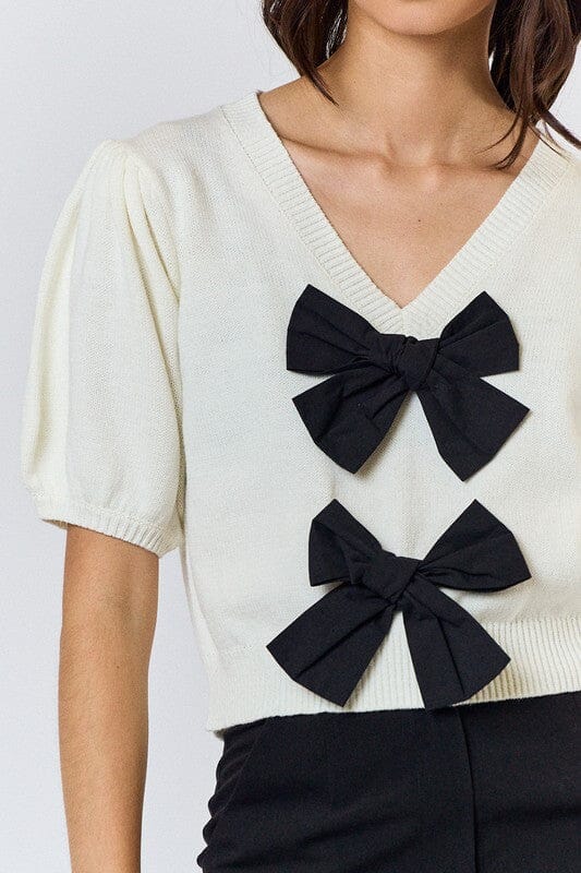 Bow Front Short Sleeve Sweater Mayah Overseas