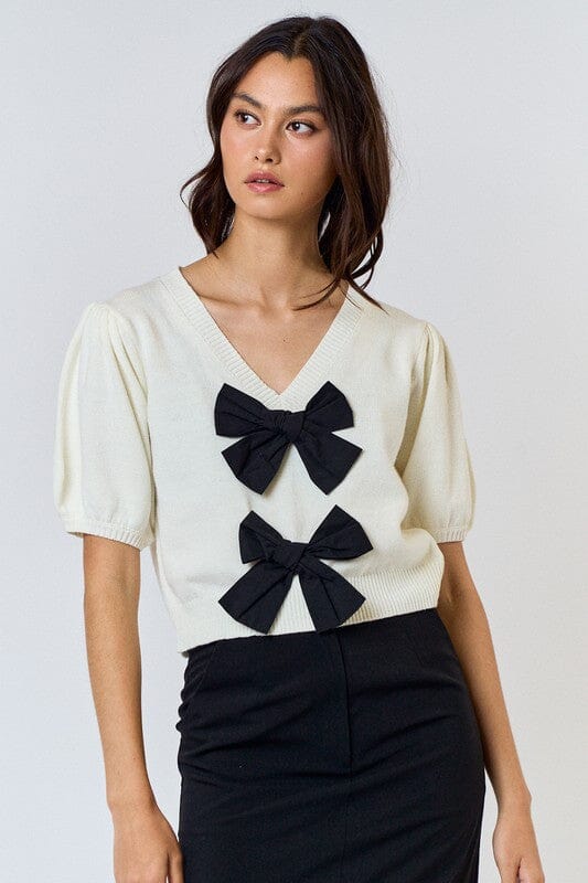 Bow Front Short Sleeve Sweater Mayah Overseas