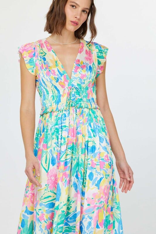 Bright Floral Pleated Midi current air