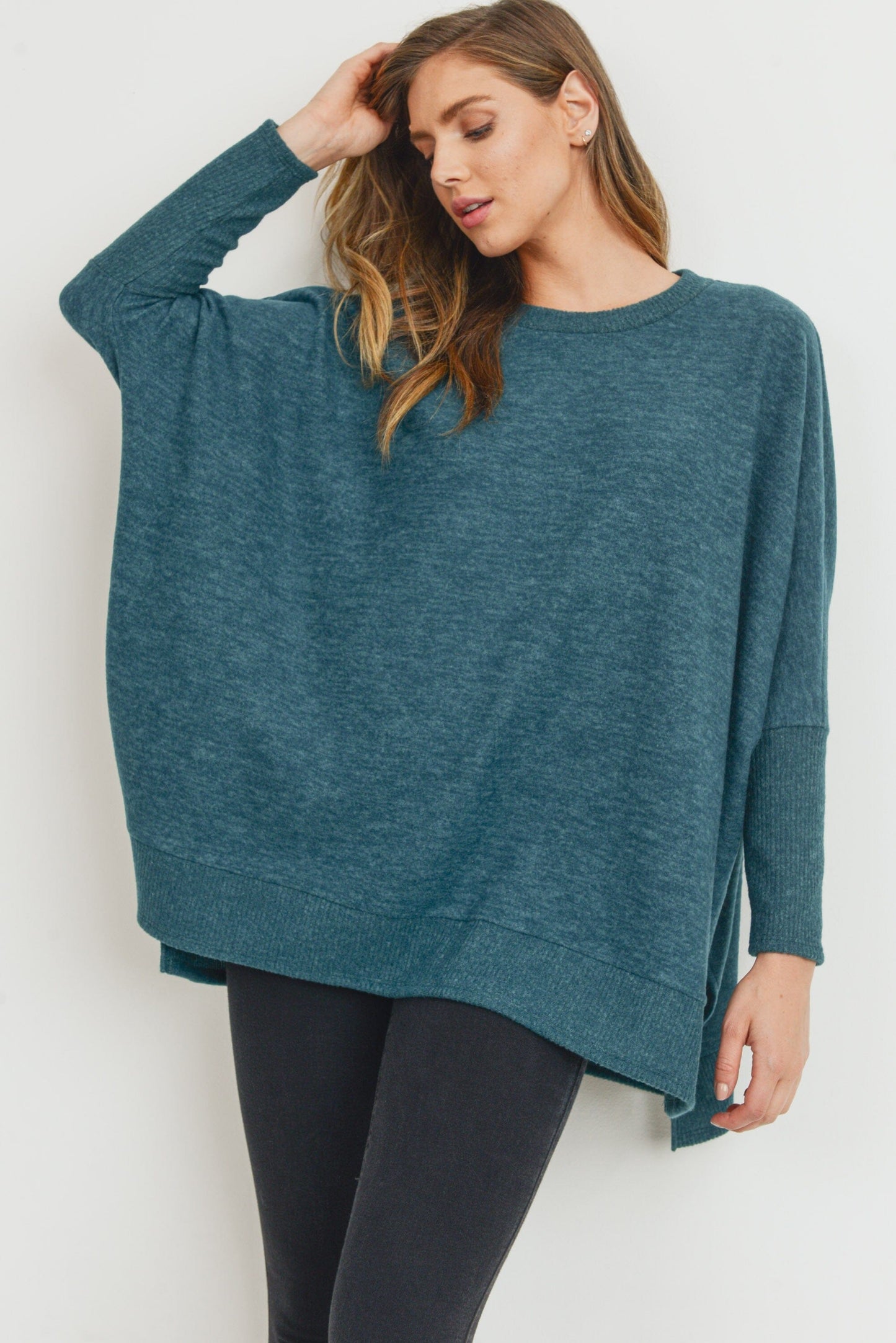 Brushed Knit Contrast Rib Open Side Top 2023 Cherish
