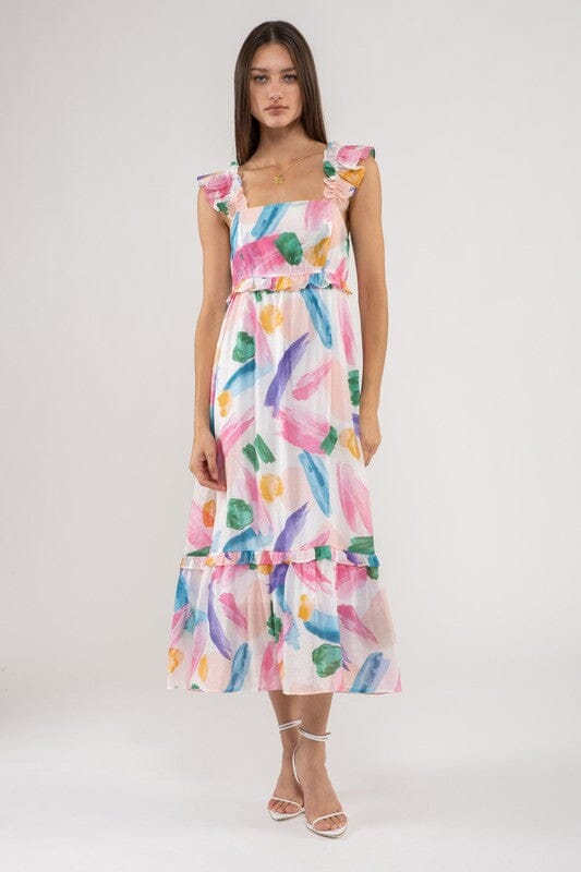 Brushstroke Midi with Ruffle Sleeves Mine & Em