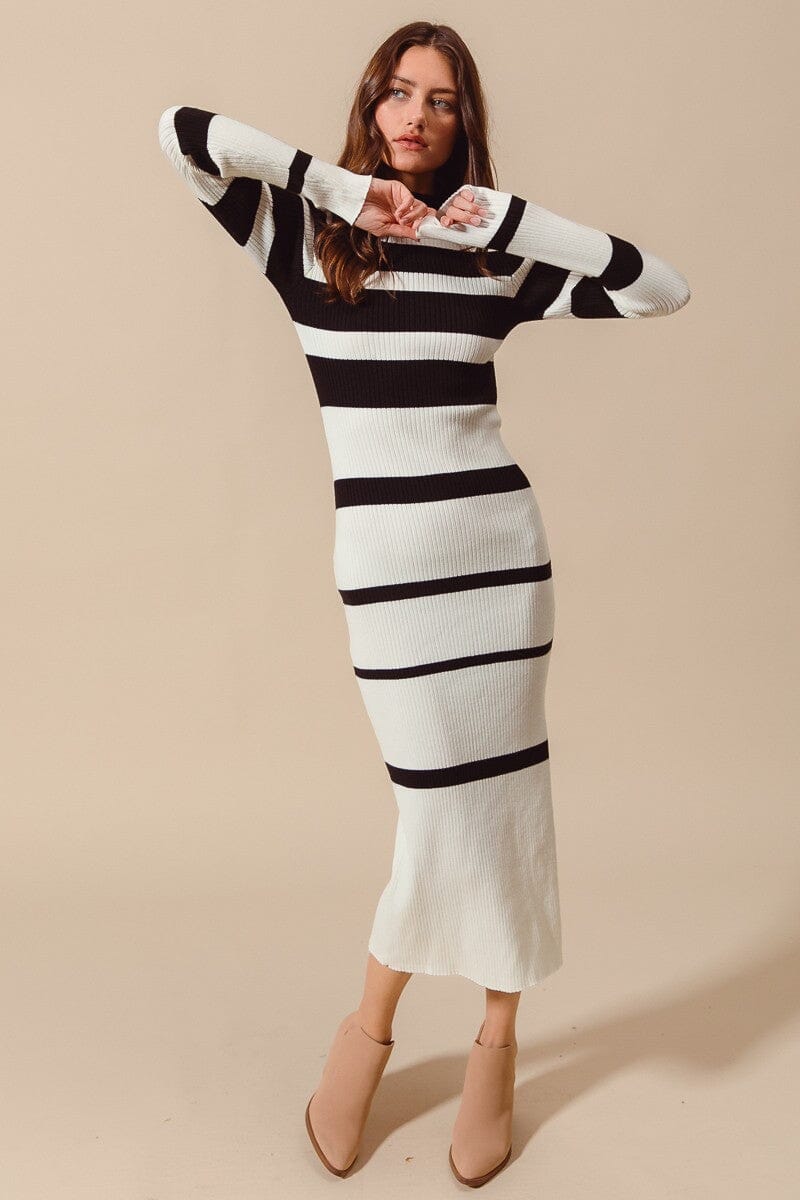 B&W Stripe Fitted Knit Midi so me