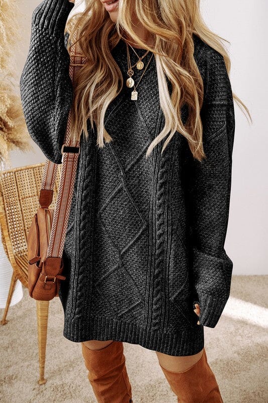 Cable Knit Sweater Dress shewin