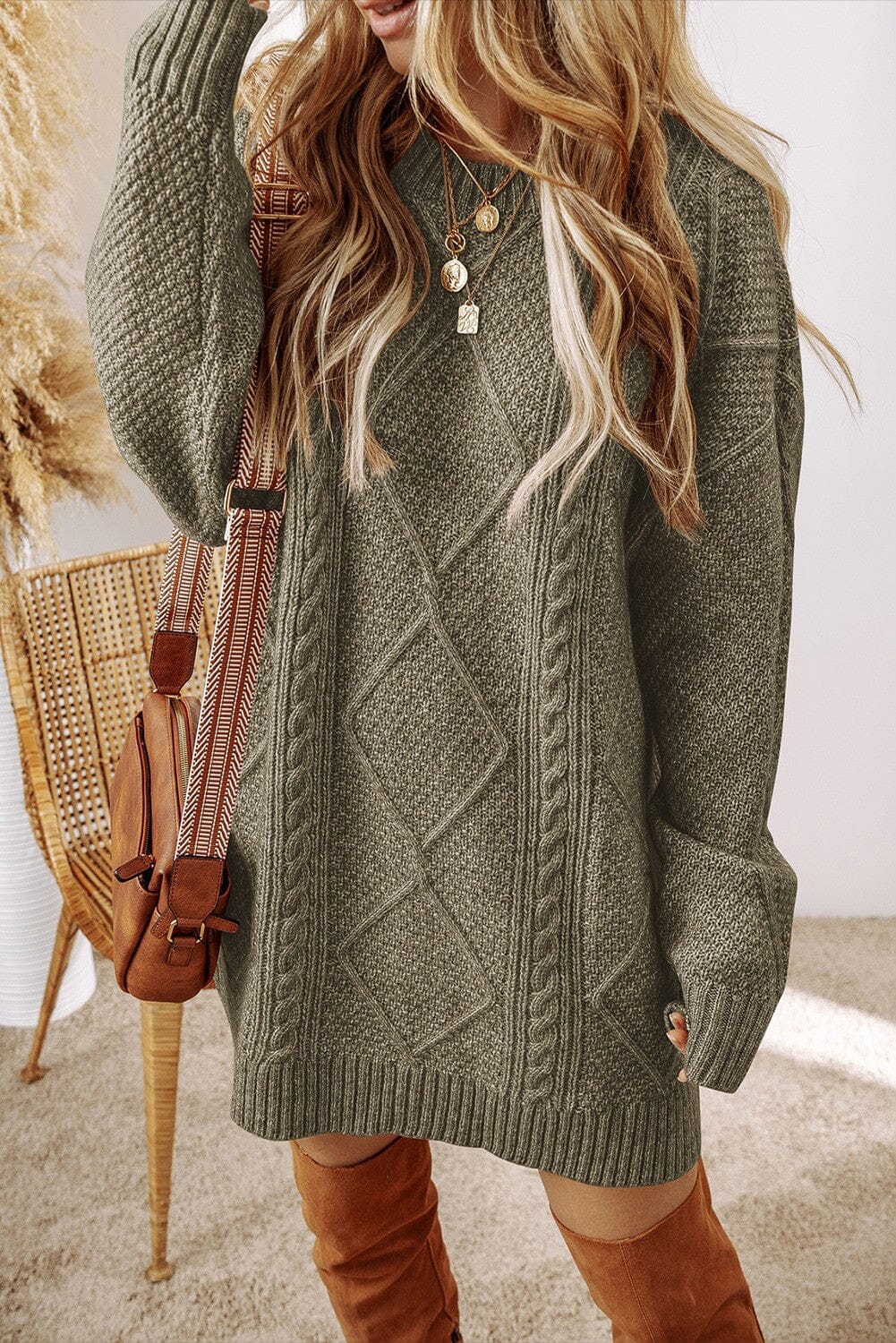Cable Knit Sweater Dress shewin