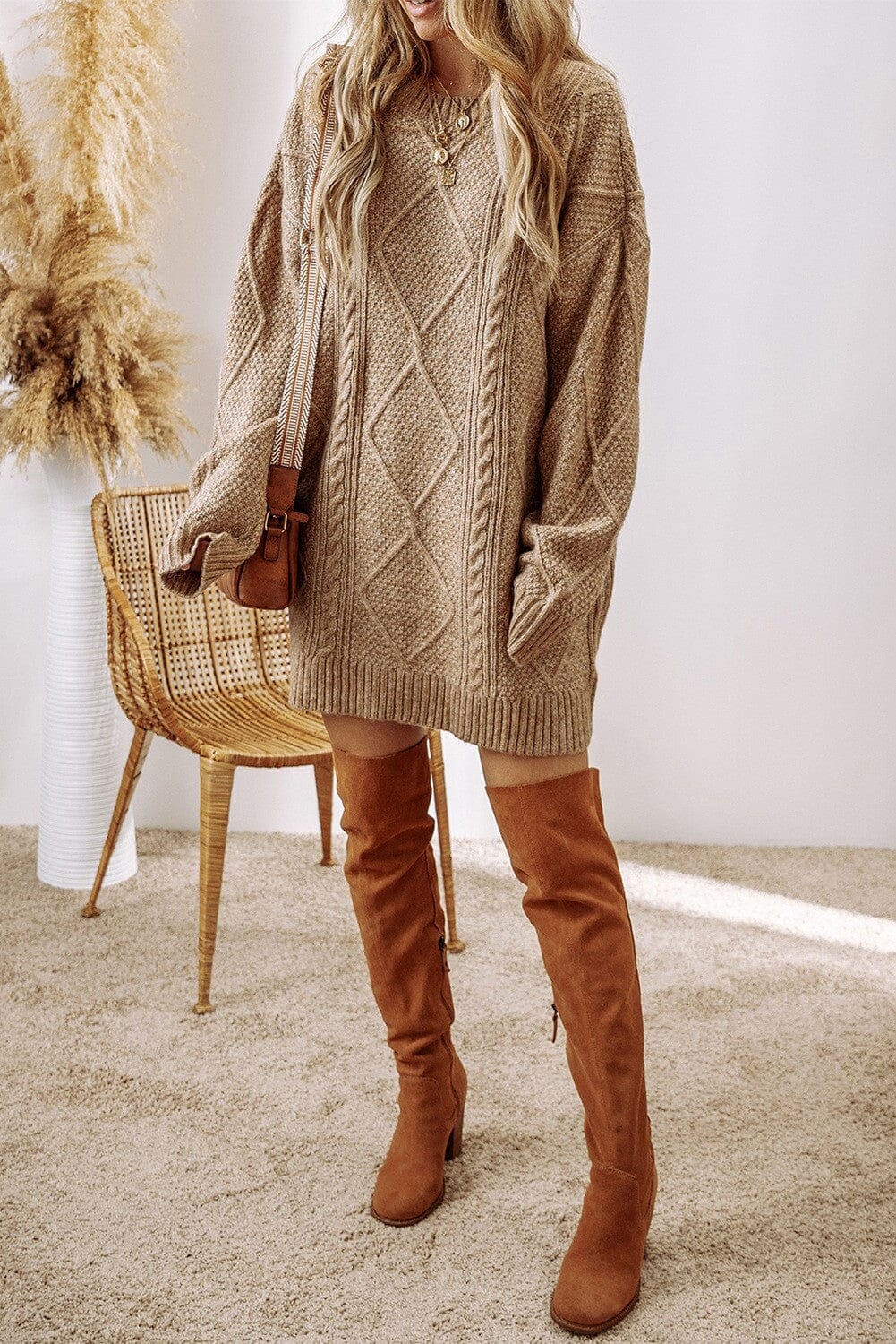 Cable Knit Sweater Dress shewin