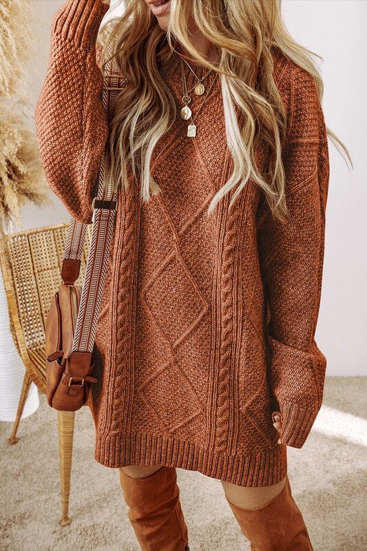 Cable Knit Sweater Dress shewin