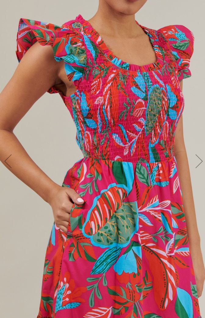Cactus Blossom Giza Glare Smock Tiered Midi Dress Sugarlips