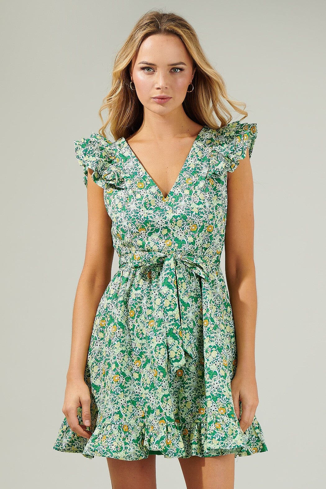 Cassia Floral Aurellia Ruffle Eyelet Mini Dress Sugarlips