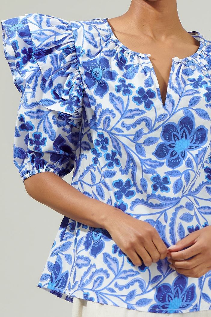 Celeste Floral Poplin Ruffle Top Sugarlips
