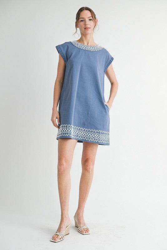 Chambray Dress with Embroidery Detail Jodifl