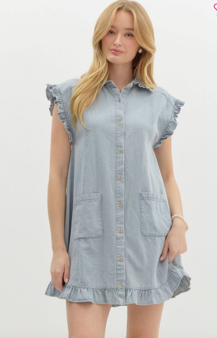 Chambray Ruffle Hem Dress entro