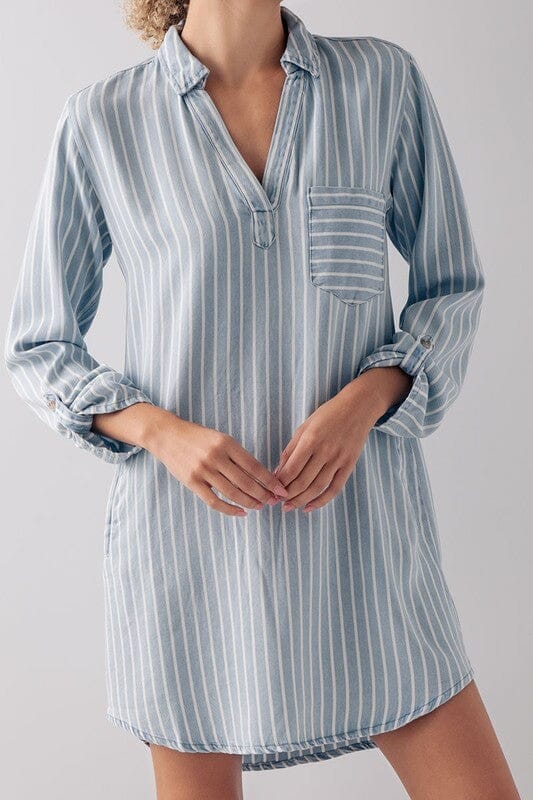 Chambray Striped Shirt Dress Blu Pepper