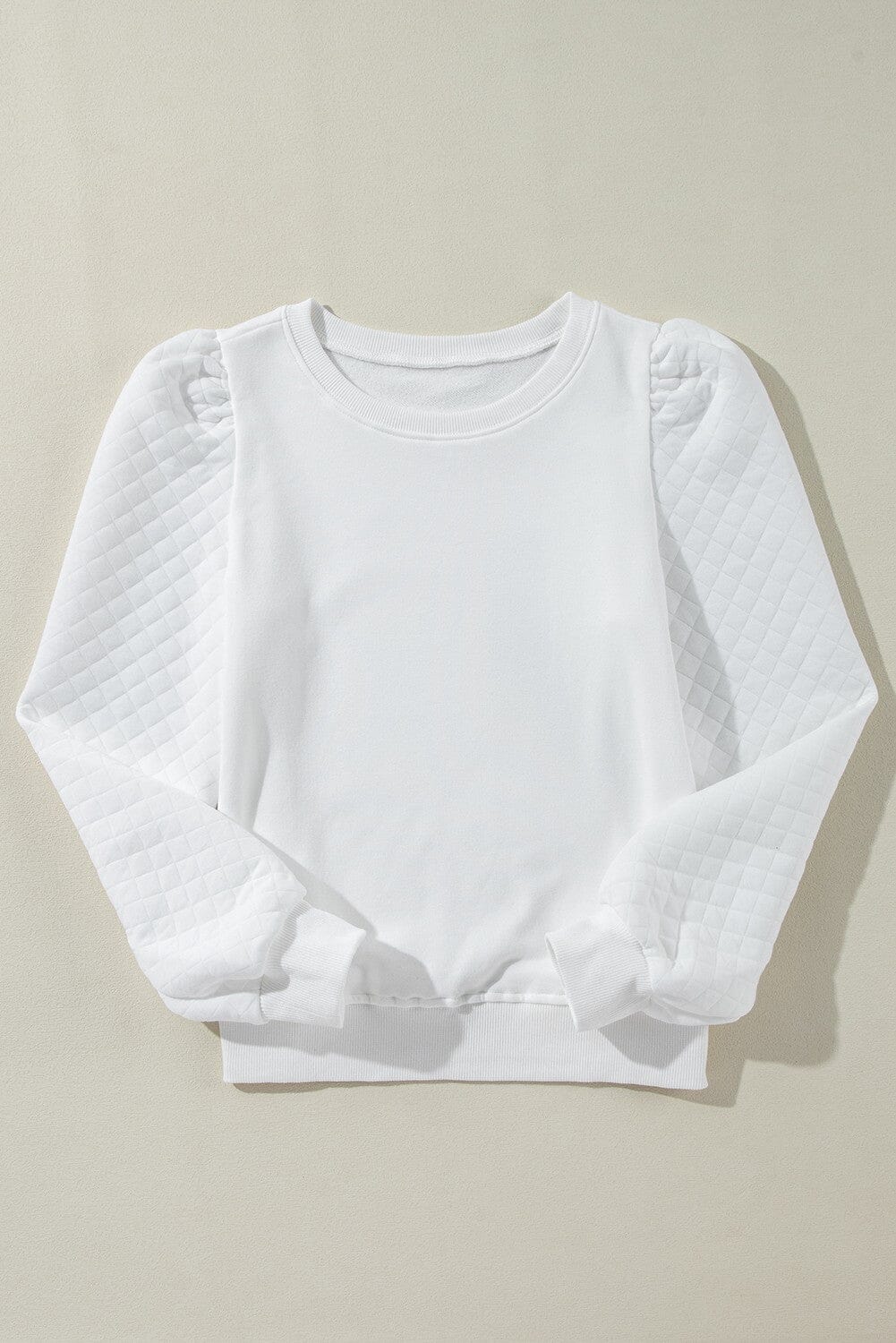 Checked Puff Sleeve Pullover Sweatshirt Shewin