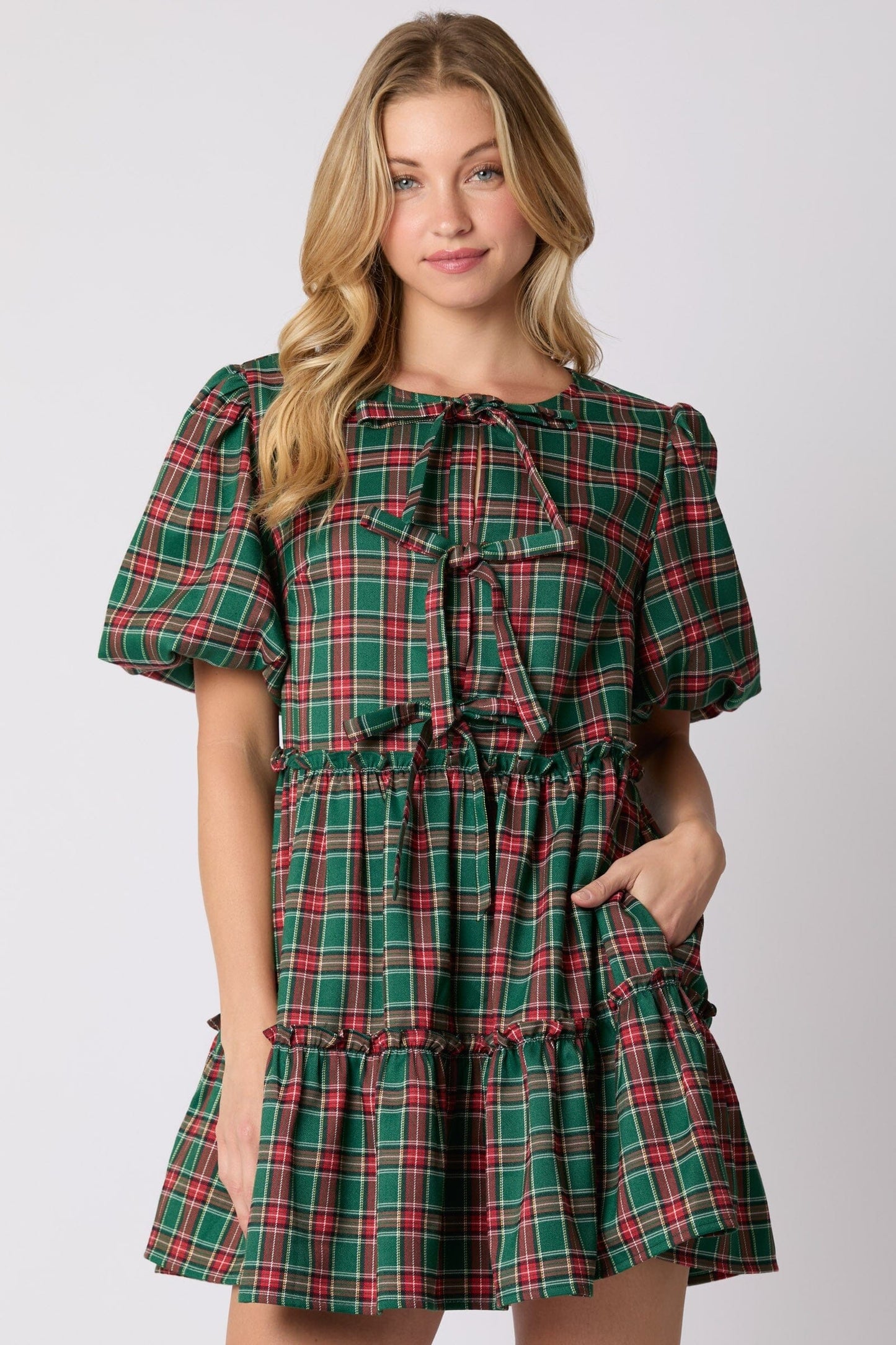 Christmas Bubble Sleeve Dress peach love california