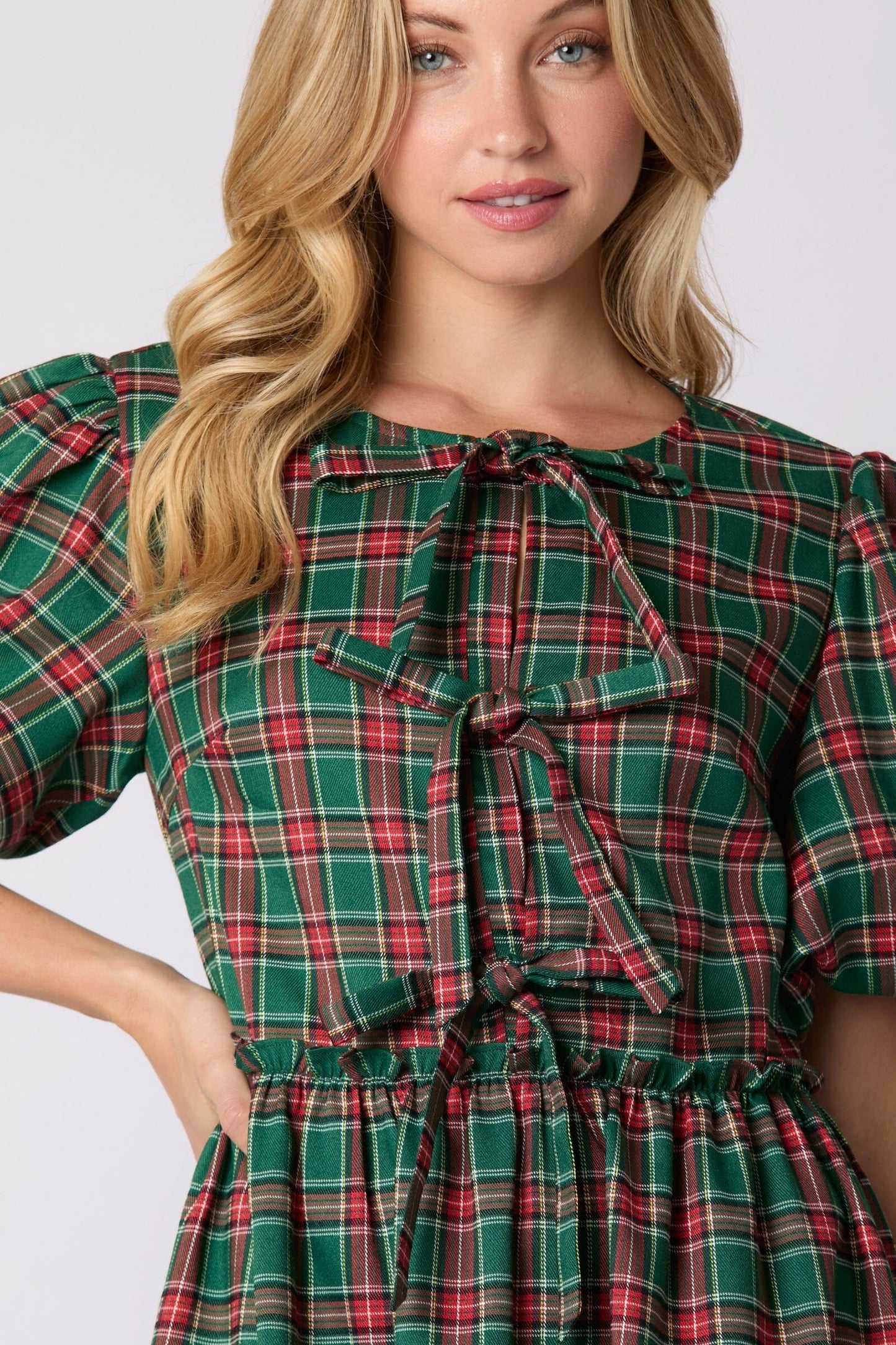 Christmas Bubble Sleeve Dress peach love california