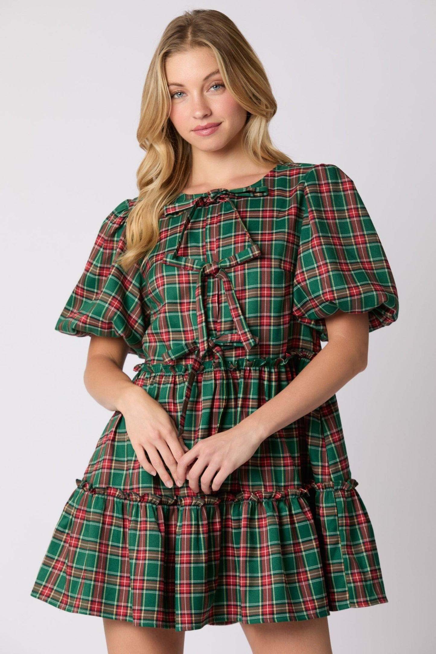 Christmas Bubble Sleeve Dress peach love california