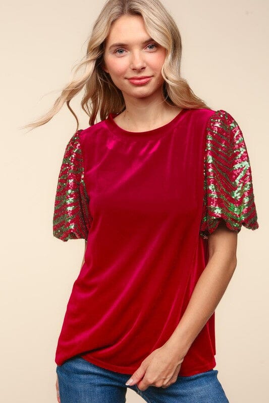Christmas Velvet Top with Sequin Sleeves Haptics