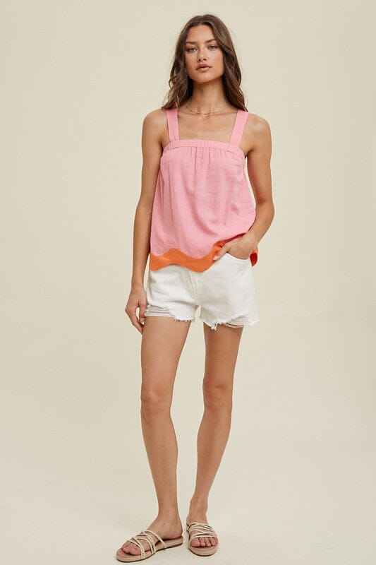 Citrus Colorblock Linen Tank with Scalloped Detail Wishlist