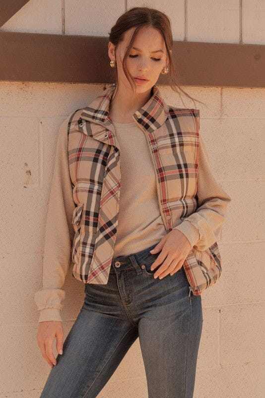 Classic Plaid Puffer Vest Jodifl