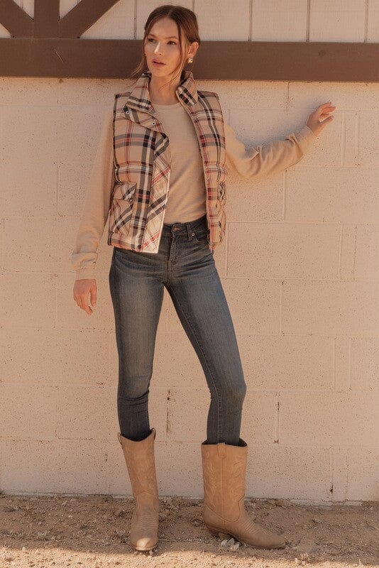 Classic Plaid Puffer Vest Jodifl