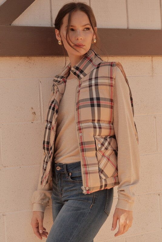 Classic Plaid Puffer Vest Jodifl