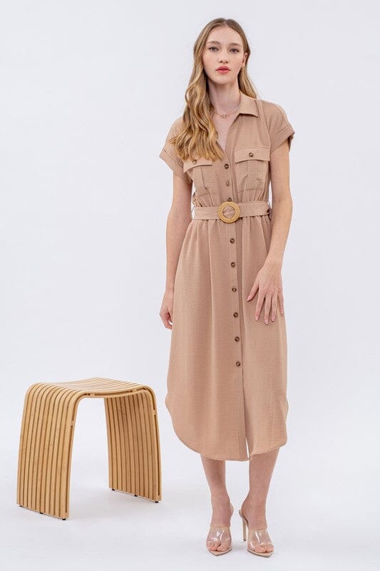 Collared Belted Midi Blu Pepper