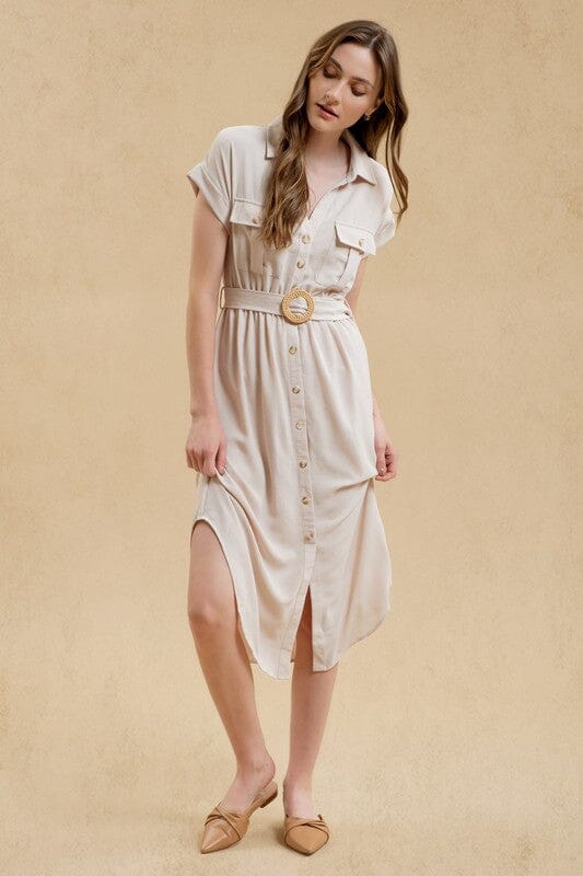 Collared Belted Midi Blu Pepper