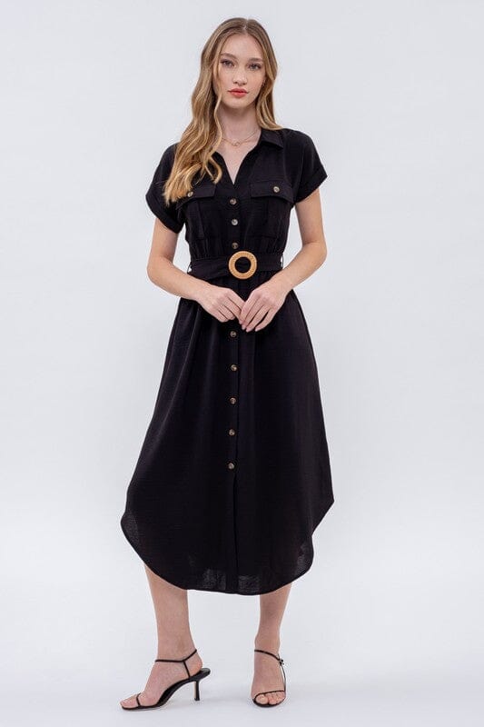Collared Belted Midi Blu Pepper