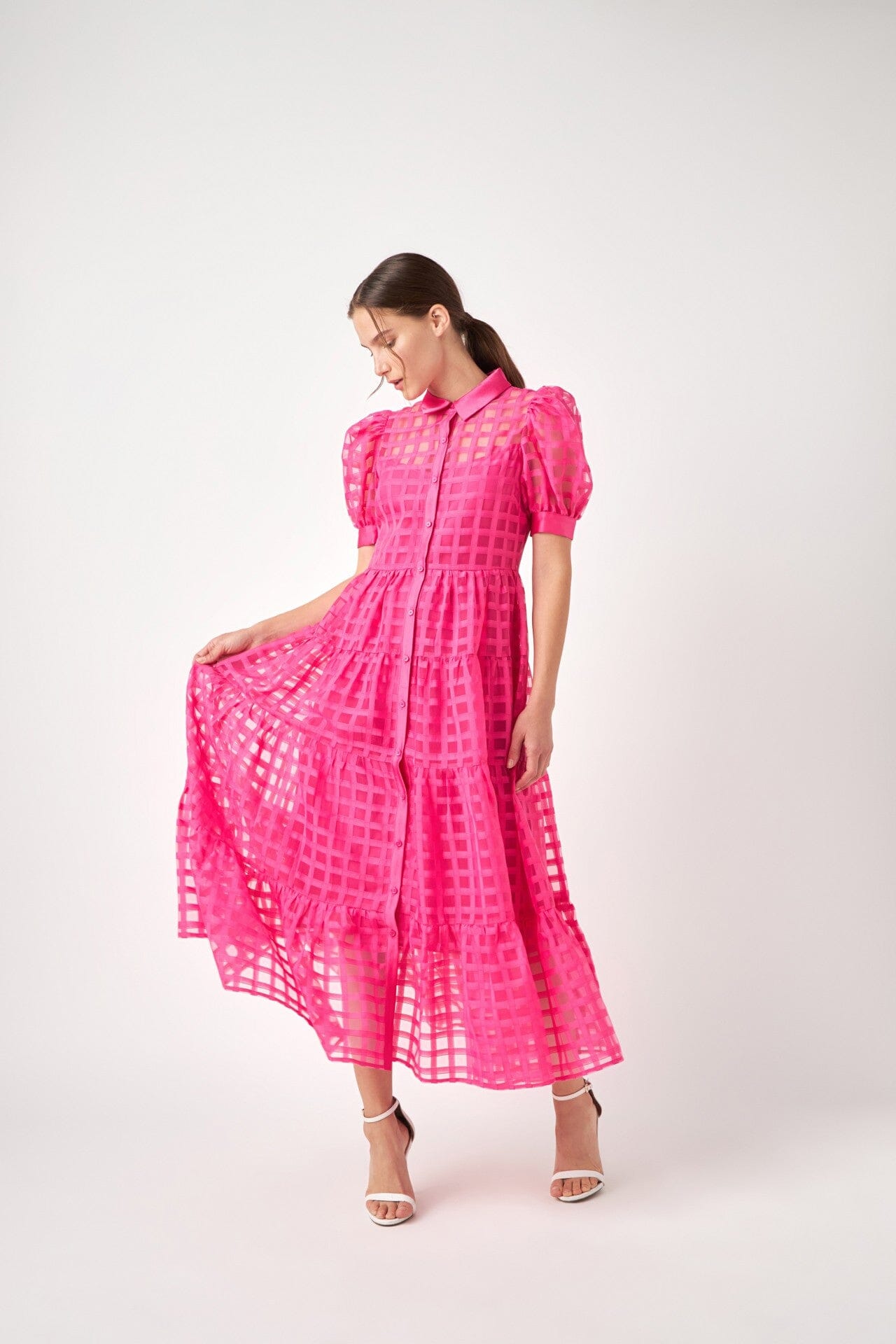 Collared Organza Gridded Maxi 2.7 August