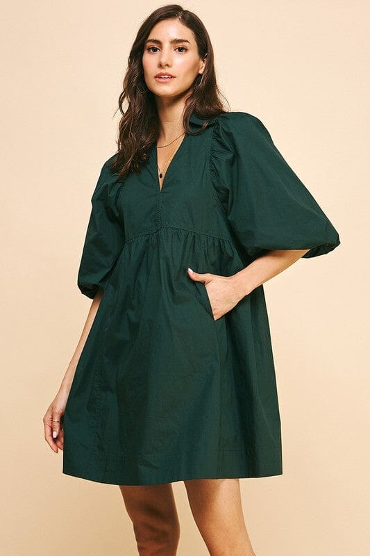Collared Puff Sleeve Poplin Dress Pinch