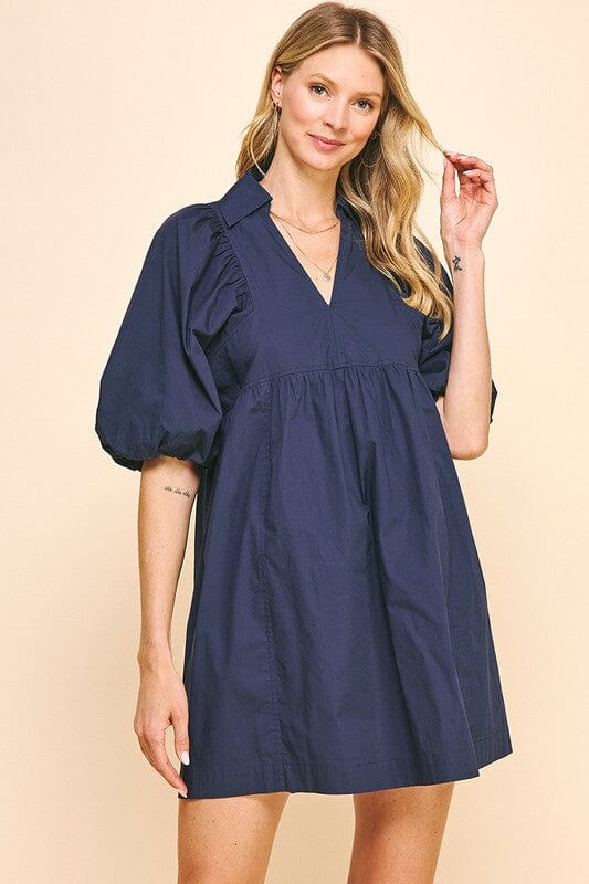 Collared Puff Sleeve Poplin Dress Pinch