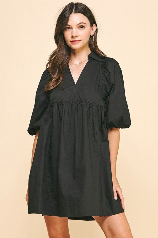 Collared Puff Sleeve Poplin Dress Pinch