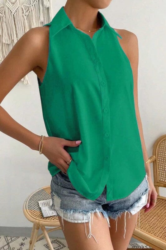 Collared Sleeveless Button Up Asia Direct