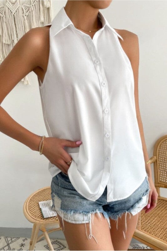 Collared Sleeveless Button Up Asia Direct