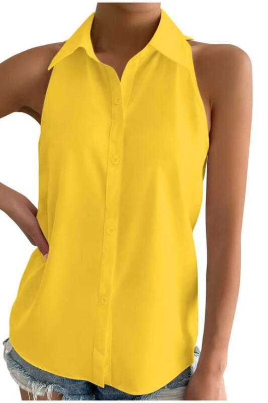 Collared Sleeveless Button Up Asia Direct