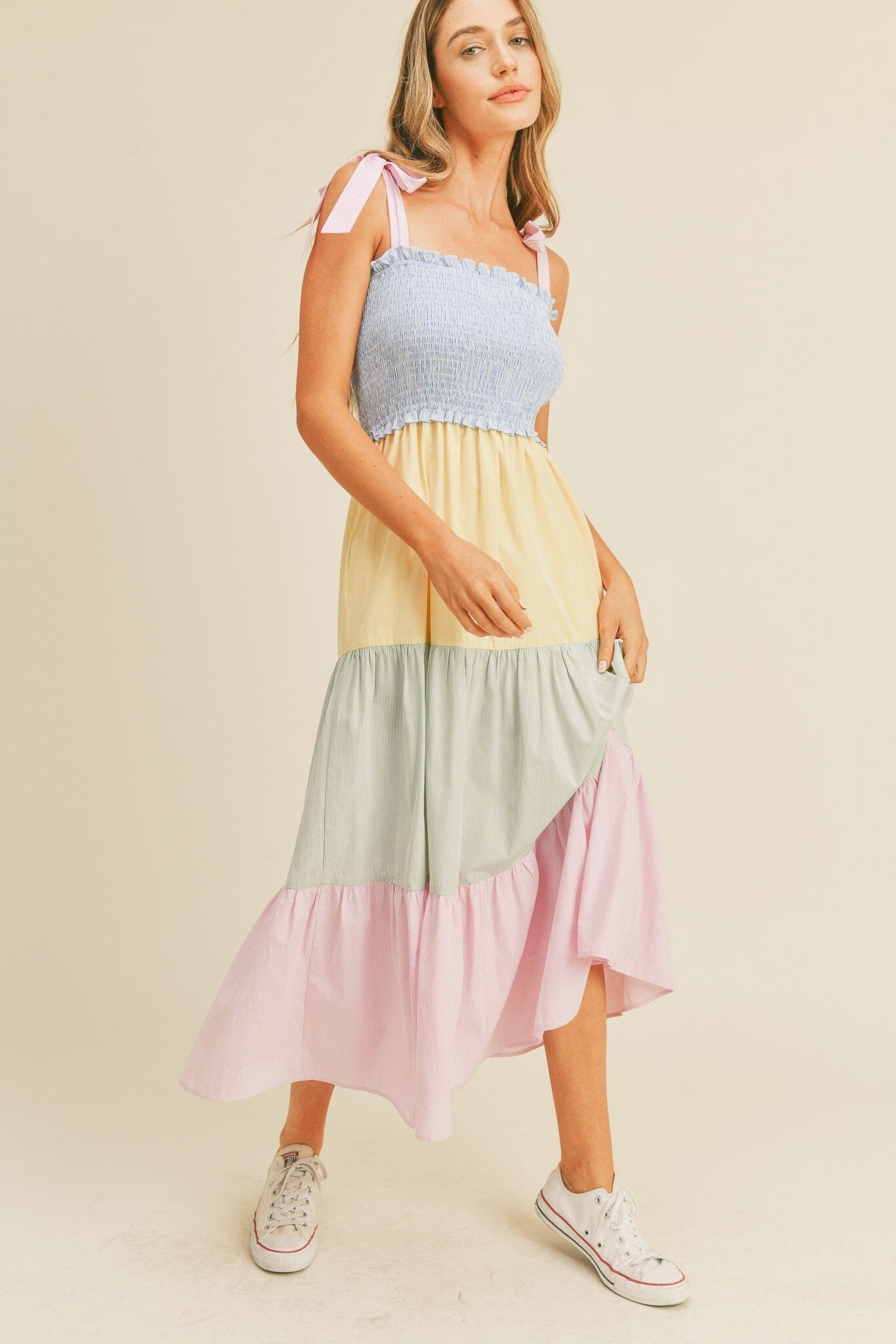 COLOR BLOCK STRIPED MIDI DRESS &merci