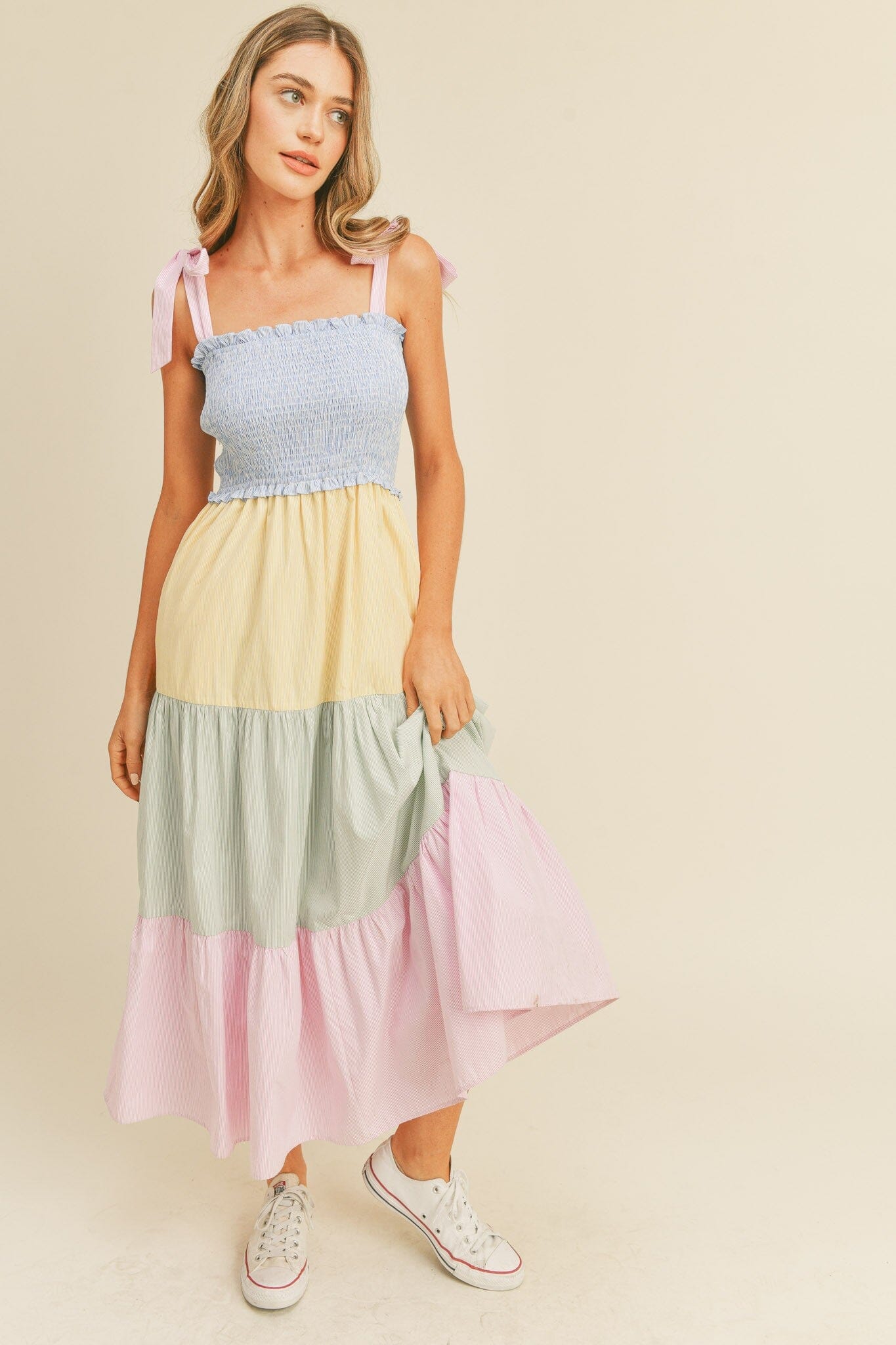 COLOR BLOCK STRIPED MIDI DRESS &merci