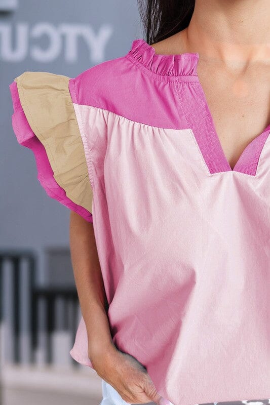 Colorblock Flutter Sleeve Top Shewin
