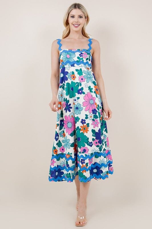 Colorful Floral Midi with Scalloped Detail Sundayup