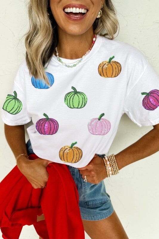 Colorful Sequin Pumpkin Tee Shewin