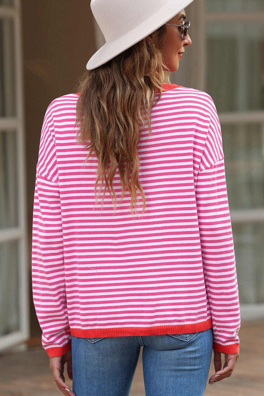 Contrast Trim Striped Sweater Youmi