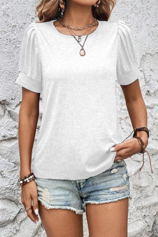 Cotton Blend Puff Sleeve Top Asia Direct