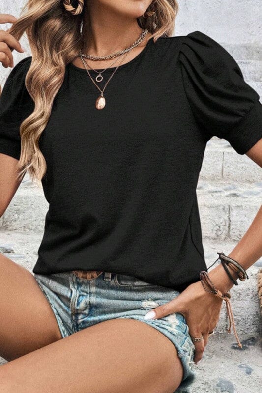 Cotton Blend Puff Sleeve Top Asia Direct