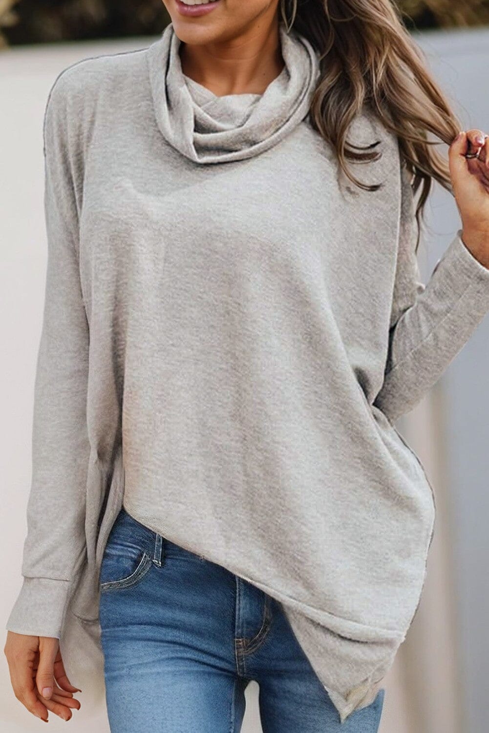 Cowl Neck Loose Fit Tunic Top shewin