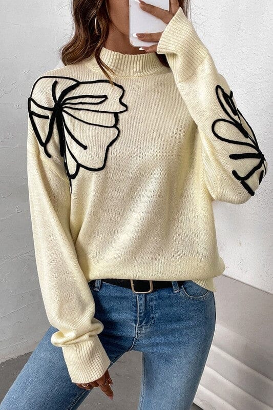 Cream and Black Floral Embroidered Sweater Asia Direct